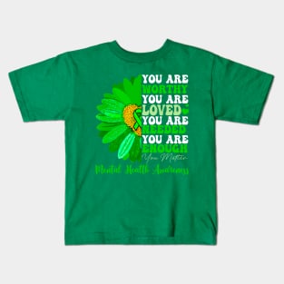 Motivational Support Warrior Mental Health Awareness, Green Ribbon Kids T-Shirt